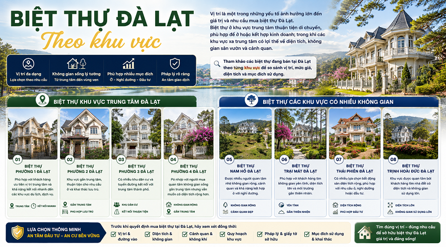 Biệt thự Đà Lạt theo khu vực
