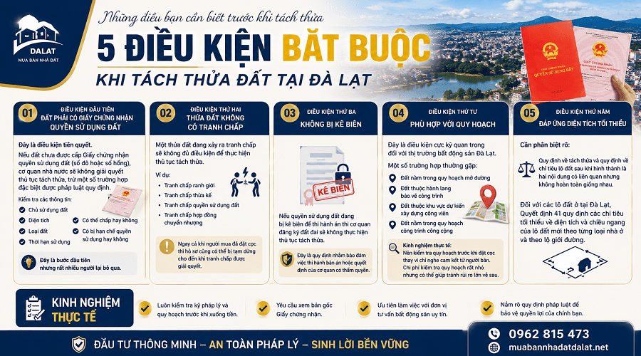 Điều kiện tách thửa đất tại Đà Lạt – Diện tích tối thiểu, chiều ngang lô đất và những quy định quan trọng cần biết