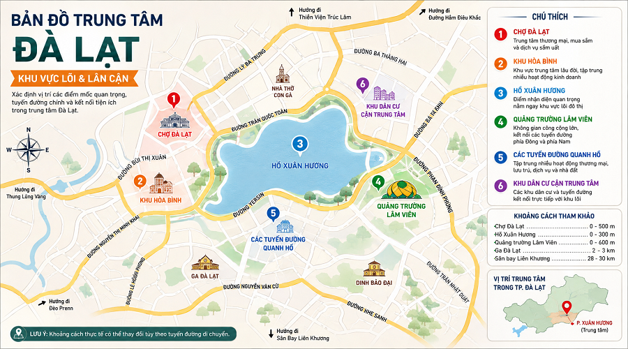Bản đồ trung tâm Đà Lạt và các khu vực lân cận
