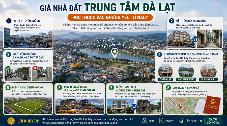 Giá nhà đất trung tâm Đà Lạt phụ thuộc vào những yếu tố nào?