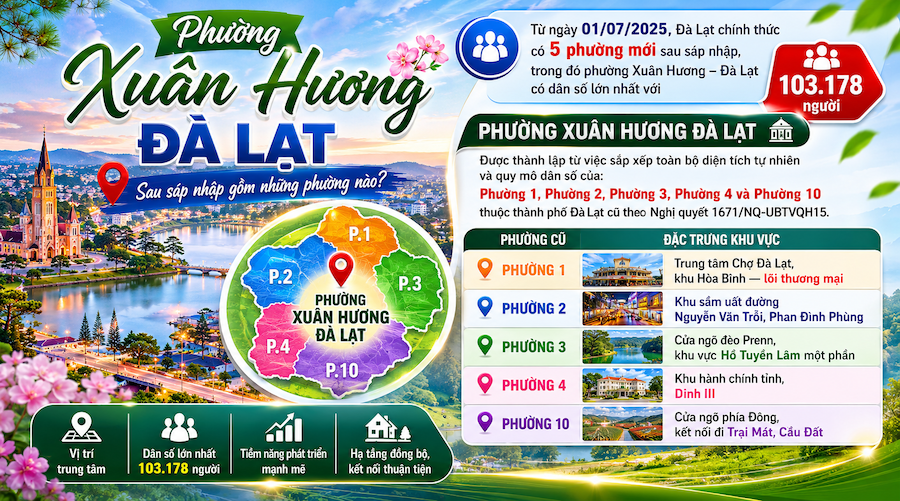 Phường Xuân Hương Đà Lạt được sáp nhập từ những phường nào?
