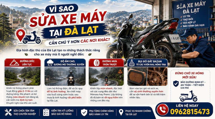 Vì Sao Sửa Xe Máy Tại Đà Lạt Cần Chú Ý Hơn Các Nơi Khác?