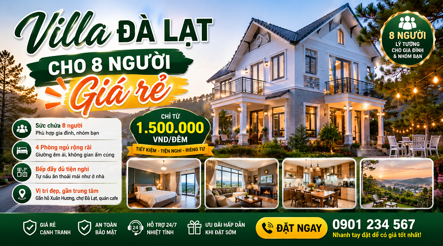 Villa Đà Lạt cho 8 người giá rẻ