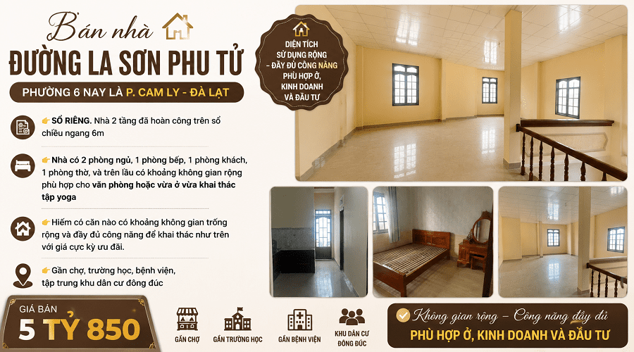 Nhà 2 tầng La Sơn Phu Tử P.Cam Ly Đà Lạt - 90m2 hoàn công Nhà 2 tầng La Sơn Phu Tử P.Cam Ly Đà Lạt - 90m2 hoàn công