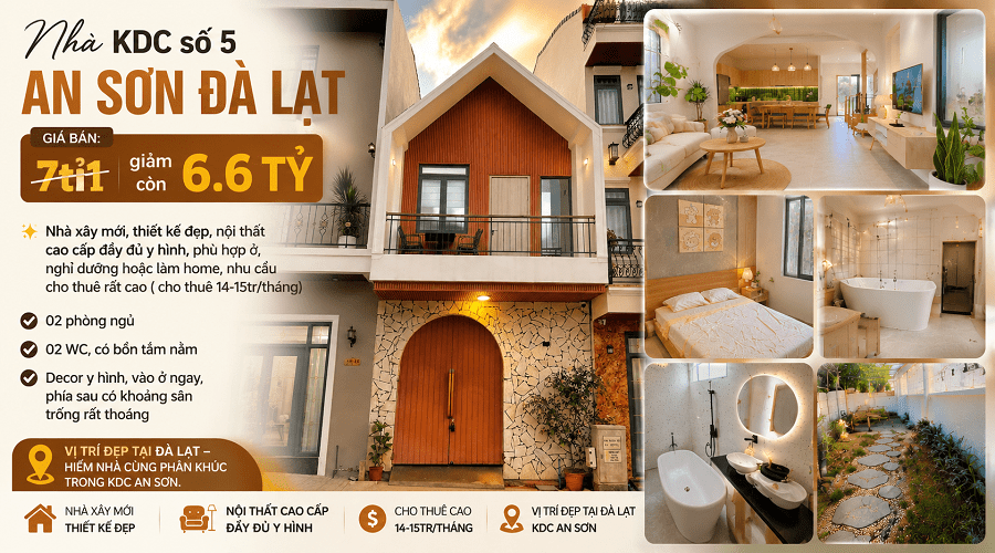 Nhà Phố 2 tầng KDC An Sơn Đà Lạt – Giá Giảm Còn 6.6 Tỷ Nhà Phố 2 tầng KDC An Sơn Đà Lạt – Giá Giảm Còn 6.6 Tỷ