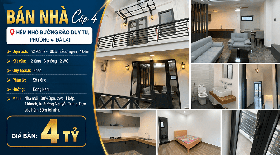 Nhà mới 2 tầng hẻm Đào Duy Từ P4 Đà Lạt - 42.92 m² - 3PN - 4 tỷ Nhà mới 2 tầng hẻm Đào Duy Từ P4 Đà Lạt - 42.92 m² - 3PN - 4 tỷ