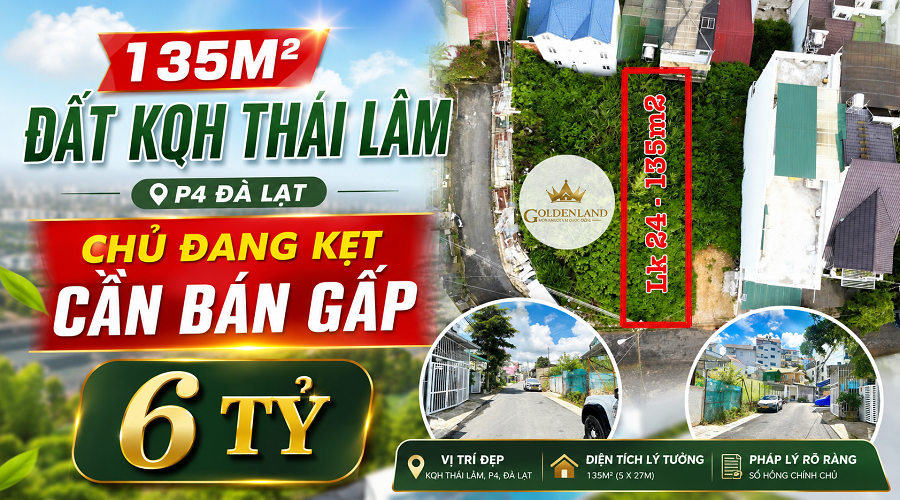 Bán 135m² Đất KQH Thái Lâm Phường 4 Đà Lạt - Giảm còn 6 tỷ Bán 135m² Đất KQH Thái Lâm Phường 4 Đà Lạt - Giảm còn 6 tỷ