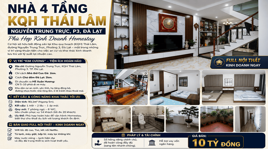 Nhà 4 tầng KQH Thái Lâm P3 Đà Lạt – 93.1m2 đã hoàn công - 10 tỷ Nhà 4 tầng KQH Thái Lâm P3 Đà Lạt – 93.1m2 đã hoàn công - 10 tỷ