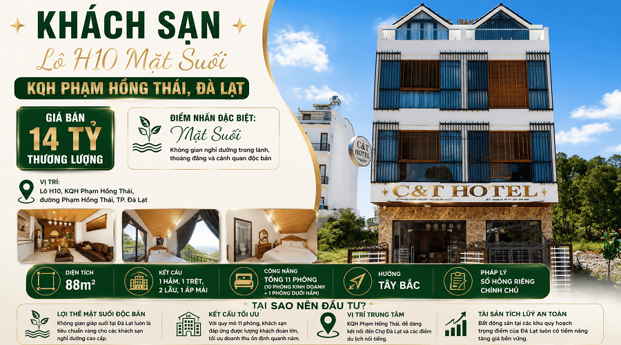 Khách sạn 5 tầng KQH Phạm Hồng Thái P10 Đà Lạt 88m² 14 tỷ Khách sạn 5 tầng KQH Phạm Hồng Thái P10 Đà Lạt 88m² 14 tỷ