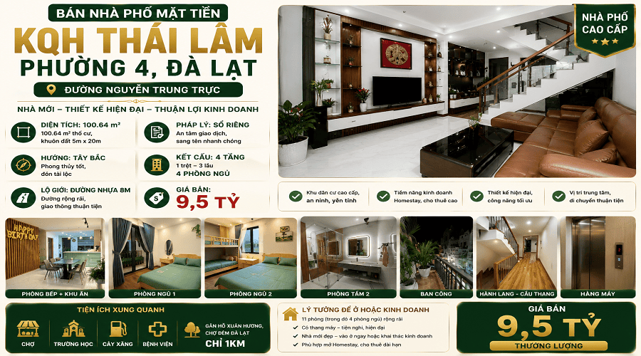 Nhà 4 tầng Nguyễn Trung Trực KQH Thái Lâm P4 Đà Lạt – Giá 9.5 Tỷ Nhà 4 tầng Nguyễn Trung Trực KQH Thái Lâm P4 Đà Lạt – Giá 9.5 Tỷ