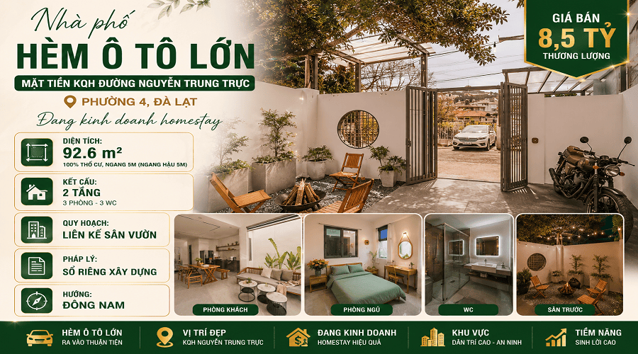 Homestay 2 tầng KQH Thái Lâm P4 Đà Lạt - 92.6m² - 8.2 tỷ Homestay 2 tầng KQH Thái Lâm P4 Đà Lạt - 92.6m² - 8.2 tỷ